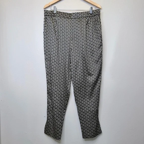 Anthro | Metallic Geo Pattern Larkin Jacquard Tapered Trousers Pants - Picture 3 of 13